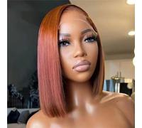 Parrucca Bob Diritta Setosa Parrucche Anteriori In Pizzo Brasiliano Per Capelli Umani Per Capelli Remy Da Donna Reddish Brown 13x1 T Part#12inch#180%