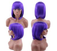 Parrucca Bob GHK a buon mercato con frangia rosso rosa blu viola capelli biondi sintetici costume di Halloween parrucche corte da donna per la festa viola 1