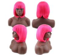Parrucca Bob GHK a buon mercato con frangia rosso rosa blu viola capelli biondi sintetici costume di Halloween parrucche corte da donna per la festa rosa rossa 1