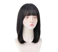 Parrucca Bob liscia da 38 cm/15 pollici per donna, parrucche lisce di media lunghezza, parrucca di capelli umani castano freddo, parrucca di capelli umani per uso quotidi,Natural Black-B