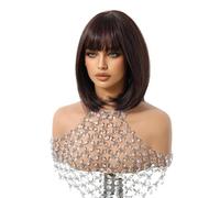 Parrucca Bob marrone scuro con frangia, parrucche sintetiche corte diritte dall'aspetto naturale da 12 pollici for le donne for l'uso quotidiano Soffice e Naturale