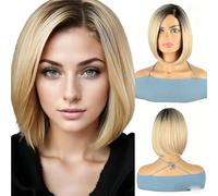 Parrucca Bob Ombre Con Parte Laterale Da 12 Pollici - Cappuccio Integrale Sintetico Evidenziato, Indossare Ogni Giorno, Adatta A Tutte Le Forme Del Viso(B)