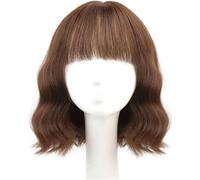 Parrucca Bob ondulata Donne classiche con frangia d'aria Parrucche ondulate naturalmente corte Parrucche moda soffici pastello corte nere marroni