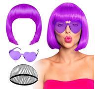 Parrucca Bob Per Donne - Copricapo Neon Da Gioco Di Ruolo | Set Parrucca Bob e Occhiali da Sole,per Donne e Ragazze Performance Creatori di Contenuti Eventi a Tema Comic Con Feste in Costume Cinema Ma