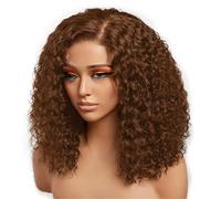 Parrucca Bob Riccia Castana Capelli Umani 13x4 HD Onda Profonda Parrucche Frontali in Pizzo Senza Colla for Donna Extension per Capelli(14inch)