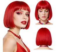 Parrucca Bob rossa da donna - parrucca di carnevale rossa con frangia, parrucca corta da donna, parrucca sintetica liscia, per carnevale, Halloween e cosplay