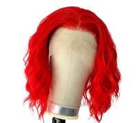 Parrucca Bob Rosso Brillante Corta Riccia Ondulata Sintetica Larga Lunghezza alle Spalle Parrucche Resistenti al Calore for Donne Cosplay Festa Costume