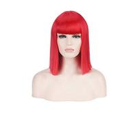 Parrucca Bob sintetica GHK 14 pollici Bionda Verde Rosso Rosa Blu Rosa Nero Parrucche per le donne Anime Cosplay Capelli lisci Scoppi Resistente al calore rosso