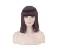 Parrucca Bob sintetica GHK da 14 pollici Bionda Verde Rosso Rosa Blu Rosa Nero Parrucche per le donne Anime Cosplay Capelli lisci Scoppi Resistente al calore Marrone scuro
