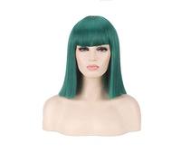 Parrucca Bob sintetica GHK da 14 pollici Bionda Verde Rosso Rosa Blu Rosa Nero Parrucche per le donne Anime Cosplay Capelli lisci Scoppi Resistente al calore verde