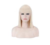 Parrucca Bob sintetica GHK da 14 pollici Bionda Verde Rosso Rosa Blu Rosa Nero Parrucche per le donne Anime Cosplay Capelli lisci Scoppi Bionda resistente al calore