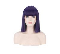 Parrucca Bob sintetica RTGFS da 14 pollici Bionda Verde Rosso Rosa Blu Rosa Nero Parrucche per le donne Anime Cosplay Capelli lisci Scoppi Resistente al calore viola