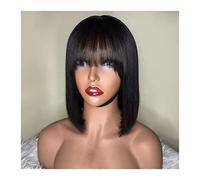 Parrucca Brasiliana Diritta Caschetto Corto Con Bang 150% Densità 8-14 Pollici Colore Naturale Parrucca Bob Hai Umani Parrucca Bob Lavorata Con Bang Parrucche Grigie Per Donne (10Inch (25Cm) Bob With