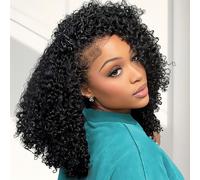 Parrucca Brasiliana Kinky Curly Half Wig Umano Capelli Glueless 100% Human Hair Upgrade 3 in 1 Half Wig With Drawstring Seamless Clip Ins Flip Density 180% naturale 20 Pollici