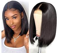 Parrucca Brasiliana Pizzo Frontale Capelli Umani Parrucca Donna Naturale Brasiliana 4x4 Lace Frontal Straight Lace Bob Wig Capelli Umani Corta Liscia Pizzo Parrucca Colore Nero 8 Pollici