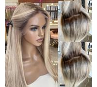 Parrucca Byluxurious in biondo vaniglia crema sweep ombre radicale highlights su ciocche frontali densità 180% capelli umani vergini lisci lisci pizzo UHD 13x4 migliorata scansione design leggero