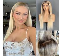 Parrucca Byluxurious in biondo vaniglia crema sweep ombre radicale highlights su ciocche frontali densità 180% capelli umani vergini lisci lisci pizzo UHD 13x4 migliorata scansione design leggero