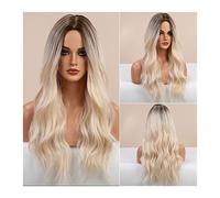 Parrucca Capelli sintetici 24inch Long Natural Wig ondulate naturale for le donne Parte media Parrucca sintetica Parrucca resistente al calore Parrucche in fibra di calore for Daity Party Parrucche qu