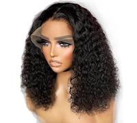 Parrucca capelli umani onda senza colla, parrucca nera riccia lunga 16 pollici densità 200, parrucca capelli onda anteriore in pizzo 13x4, con capelli del bambino, for donne l'uso quotidiano.
