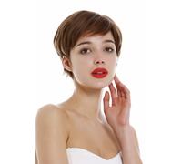 Parrucca Capelli Veri Donna Uomo Androgyn Corto Pixie Ondulato Riga Braun
