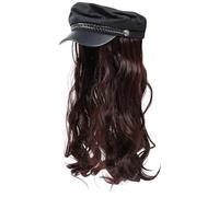 Parrucca Cappello One-piece Chioma Mossi Lunghi Ricci Castano | Fibra Resistente al Calore, Stile Realistico Elegante, per Concerti e Feste a Tema