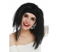 Parrucca Carnevale Donna Archetto Afro Caraibi Nero Lunghezza Spalla Krepplocken