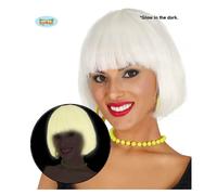 Parrucca Caschetto Bianco Liscio Fluorescente Frangia Glown Fluo