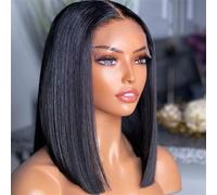 Parrucca Caschetto Corto, Parrucche Frontali In Pizzo Ombré, Parrucche Frontali In Pizzo, Parrucche Lisce In Capelli Umani Per Donne, Capelli Brasiliani Remy 150 13x5x1 Lace 12inch##1B