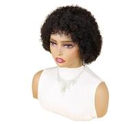 Parrucca caschetto corto riccio crespo con frangia, capelli umani neri naturali da 8 pollici, parrucca indossabile senza colla, densità 180 Extension per Capelli