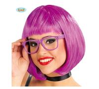 Parrucca Caschetto Viola Frangia Travestimento Feste Carnevale