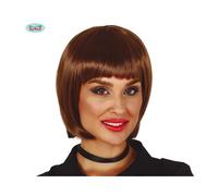 Parrucca castana a caschetto da travestimento per feste in maschera