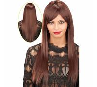 PARRUCCA CASTANA LISCIA LUNGA CON FRANGIA DA TRAVESTIMENTO COSPLAY HALLOWEEN CAR