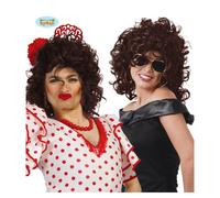 Parrucca castana riccia da travestimento per feste in maschera