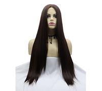 Parrucca castano scuro, parrucche frontali in pizzo, parrucche lisce naturali, parrucche con fascia, uso quotidiano, parrucche sintetiche resistenti al calore per donne,