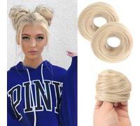 Parrucca Chignon, 2 pezzi di extension for chignon con mini elastico sintetico - Accessori ideali for acconciature raccolte e disordinate for l'uso quotidiano,Parrucca Chignon Disordinato(Gold)