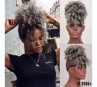 Parrucca Chignon, Chignon afro sintetico con frangia e coulisse for donne nere,Parrucca Chignon Disordinato(Gray)