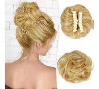 Parrucca Chignon, Chignon grande spettinato con fermaglio for capelli umani, estensioni for capelli ricci e ondulati,Parrucca Chignon Disordinato(Golden yellow)