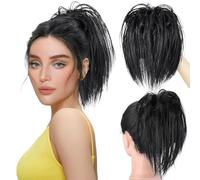 Parrucca Chignon, Chignon sintetico con coda e riccioli spettinati - Extension for capelli con clip for donna,Parrucca Chignon Disordinato(Black)