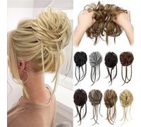 Parrucca Chignon, Extension for capelli ricci con code dritte e chignon spettinato for donne,Parrucca Chignon Disordinato(Brown red)