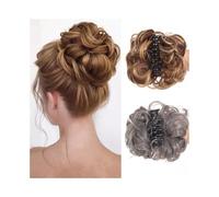 Parrucca Chignon, Fermagli sintetici neri resistenti al calore for chignon spettinati e capelli ricci,Parrucca Chignon Disordinato(Yellow-brown)