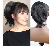 Parrucca Chignon, Parrucca corta liscia europea alla moda con clip for coda di cavallo facile da modellare,Parrucca Chignon Disordinato(Black brown)