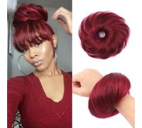 Parrucca Chignon, Scrunchies ricci 100% capelli umani soffici,Parrucca Chignon Disordinato(Bordeaux)