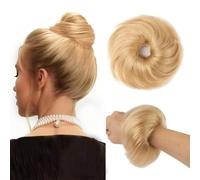 Parrucca Chignon, Scrunchies ricci 100% capelli umani soffici,Parrucca Chignon Disordinato(Bright gold)