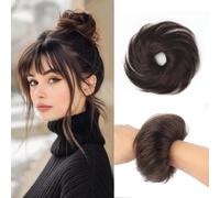 Parrucca Chignon, Scrunchies ricci 100% capelli umani soffici,Parrucca Chignon Disordinato(Dark brown)