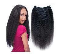 Parrucca Clip dritta crespa nelle estensioni dei capelli Clip nelle estensioni dei capelli umani for le donne nere # 1B Capelli naturali Clip dritta crespa Yaki nera nei capelli umani vergini brasil