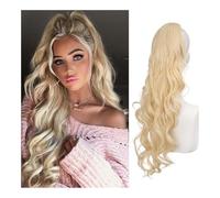 Parrucca coda di cavallo capelli lunghi ricci onda grande tubo a pressione coulisse volume coda di cavallo soffice parrucca da donna treccia(Milk yellow)