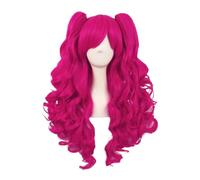 Parrucca coda di cavallo rosa ondulata for capelli sintetici 1pc for il gioco Cosplay Parrucche anime principessa con frangia a trecce