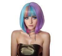 Parrucca Colorata A Caschetto Corto Con Frangia Per Donna - Parrucca Sintetica Blu-viola Per Costume Anni '80 E '90 Festa Quotidiana Cosplay Di Halloween