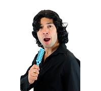 Parrucca Colore Nero da Carnevale/halloween, da uomo/Unisex, Leggermente riccia con Riga in mezzo, Cantante/Gigolo, anni 70/80, 3750-P103