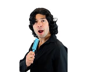 Parrucca Colore Nero da Carnevale/halloween, da uomo/Unisex, Leggermente riccia con Riga in mezzo, Cantante/Gigolo, anni 70/80, 3750-P103